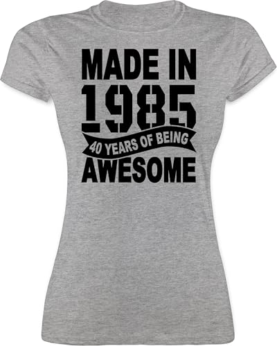 Shirt Damen - 40. Geburtstag - Made in 1985 Fourty Years of Being Awesome schwarz - M - Grau meliert - Geburtstagsgeschenk Frau 40 40er Jahre Outfit 40.Geburtstag 1983 Tshirt Geschenk zum Geschenke von Shirtracer