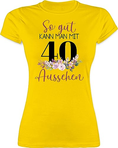 Shirt Damen - 40. Geburtstag - So gut kann Man mit 40 Aussehen - Blumenar"Ran"ge"Ment zum Vierzigsten - lila schwarz - L - Gelb - 40er Jahre Outfit 40.Geburtstag Funshirts für Frauen von Shirtracer