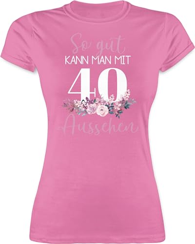 Shirt Damen - 40. Geburtstag - So gut kann Man mit 40 Aussehen - Blumenar"Ran"ge"Ment zum Vierzigsten - lila schwarz - L - Rosa - 40er Frauen t-Shirt Spruch Jahre Geburtstagsgeschenk Frau t von Shirtracer