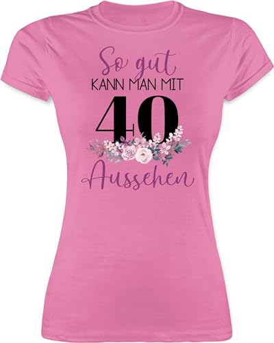 Shirt Damen - 40. Geburtstag - So gut kann Man mit 40 Aussehen - Blumenar"Ran"ge"Ment zum Vierzigsten - lila schwarz - XXL - Rosa - 40er Jahre Outfit 40.Geburtstag Funshirts für Frauen von Shirtracer