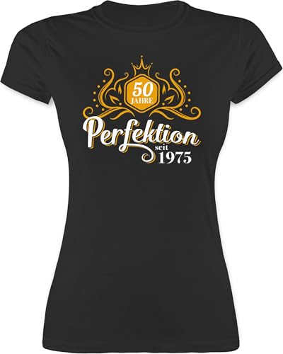 Shirt Damen - 50. Geburtstag - Made in 1975 Fifty Years of Being Awesome - S - Schwarz - Oberteil 1972 Motto t-Shirt 50.Geburtstag Frauen 50 1973 Tshirts Tshirt geboren geburtstagsshirt 1974 50er von Shirtracer