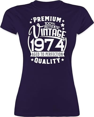 Shirt Damen - 50. Geburtstag - Vintage 1974 Fünfzigster weiß - M - Lila - Tshirt Frau 50 t-Shirt 50-Geburtstag t Shirts für Frauen zum 50ger tailliert Jahre 50zigster t-Shirts Outfit fuffzich von Shirtracer