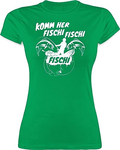 Shirt Damen - Angler Geschenke & Angeln Zubehör - Komm her Fischi - L - Grün - angelgeschenk spruchshirts sprüche Fisch t-Shirts angelbekleidung Spruchshirt Spruch Fische Tshirt Frau von Shirtracer