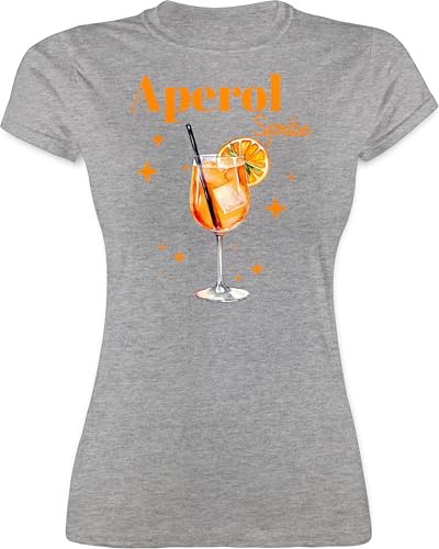 Shirt Damen - Karneval & Fasching - Aperol Spritz Kostüm I Aperoli I Aperollin Freundin Spritztour - L - Grau meliert - Tshirt für barkeeperin Faschings-t-Shirt Faschings Glas t-Shirt von Shirtracer