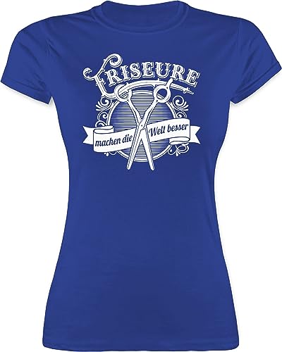 Shirt Damen - Beruf und Job Geschenke - Friseure Machen die Welt Besser - weiß - M - Royalblau - Friseur Geschenk Arbeit für frisöre tischert kollegen Friseurin t-Shirt Weihnachten frisör Tshirt von Shirtracer