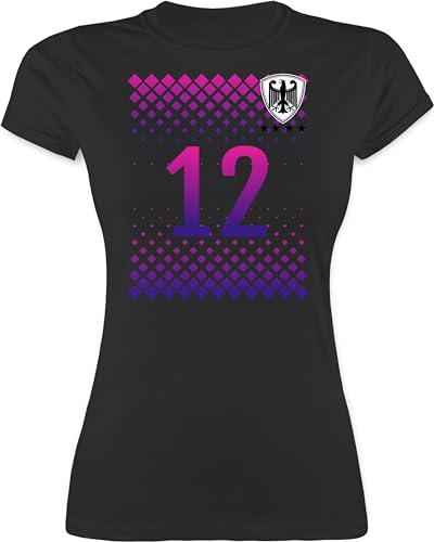 Shirt Damen - Fußball EM WM - Deutschland Trikot Fussball German 12. Mann Nummer - XL - Schwarz - Deutschland-Trikot fußballtrikot Europameisterschaft deutsche Team Funshirts für Frauen wm-Shirts von Shirtracer
