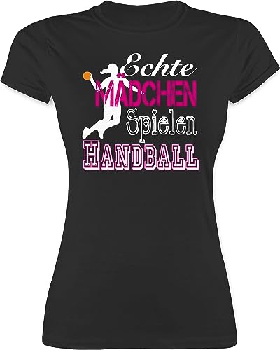 Shirt Damen - EM 2026 Trikot Ersatz - Echte Mädchen Spielen Handball I - S - Schwarz - Handball-t-Shirt Handballer habdball Tshirt Outfit hanball Hand Ball t-Shirt Shirts halbball Handballerin von Shirtracer