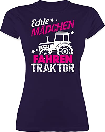 Shirt Damen - Traktoren - Echte Mädchen Fahren Traktor - L - Lila - t-Shirt für Frauen trecker Geschenk Tshirt Fan leiberl mit Shirts sprüche tischert t-Shirt Oberteile t-Shirts t Tshirts von Shirtracer