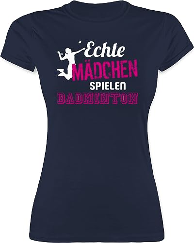 Shirt Damen - Echte Mädchen Spielen Badminton - S - Navy Blau - Sport t-Shirt t-Shirts Tshirt Funshirts für Frauen tischert Tshirts Shirts t Woman von Shirtracer