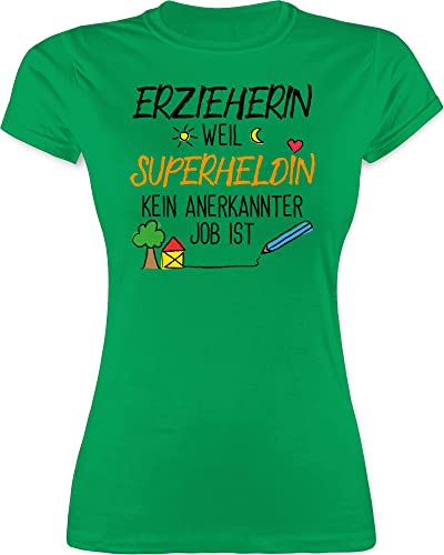 Shirt Damen - Erzieherin Superheldin - L - Grün - lustiges Kindergarten Erzieher Spruch t-Shirt Tshirt Damen, Erzieherin, erzieherinnen Kita Tshirts kindergärtnerin Weil t-Shirts betreuerin super von Shirtracer