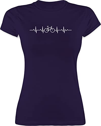 Shirt Damen - Fahrzeuge - Herzschlag Fahrrad Rad Mountainbiker Geschenk - S - Lila - fahrradfahren Tshirt Kurzarm Radfahren t-Shirt rennrad Frauen Mountainbike t Shirts t-Shirts tailliert von Shirtracer