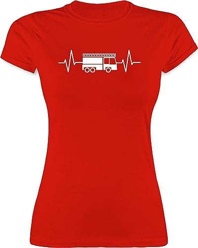 Shirt Damen - Feuerwehr Herzschlag - weiß - XL - Rot - Geschenkartikel Feuerwehrfrau Feuerwehrauto Tshirt Frauen feuerwehrgeschenkartikel t-Shirt Geschenke Shirts freiwillige t Frau von Shirtracer