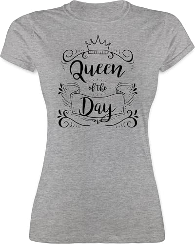 Shirt Damen - Frauen Geschenk - Queen of The Day - S - Grau meliert - t-Shirts junggesellinnenabschied JGA königin Tshirt t-Shirt jungesellinnenabschied Bachelorette Party Shirts von Shirtracer
