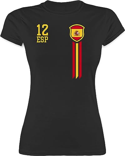 Shirt Damen - Fußball EM - 12. Mann Spanien Fan-Shirt WM - M - Schwarz - Tshirt 2024 fußballer t-Shirt Frauen Fussball fußball-Fanartikel t-Shirt, Trikots World Cup t Fanartikel von Shirtracer