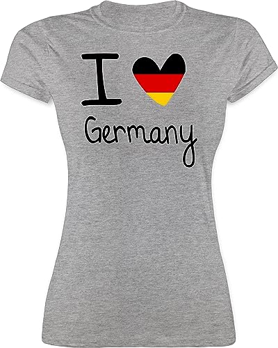 Shirt Damen - Fußball EM WM - I Love Germany - S - Grau meliert - Deutschland Fussball t-Shirts Frauen deutsche Tshirt mädchen Deutscher t-Shirt, Deutschland. t Shirts Football tischirt. Germany, von Shirtracer