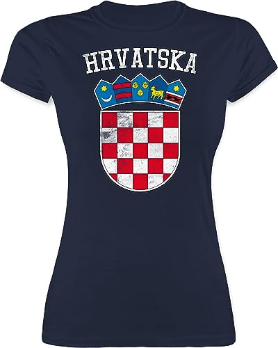Shirt Damen - Fußball EM WM - Kroatien Wappen Hrvatska Krotatisch - S - Navy Blau - 2024 Fussball Croatia Jersey Tshirt mädchen em24 Fussball-wm kroatische Flagge Oberteil Trikots fußballer von Shirtracer