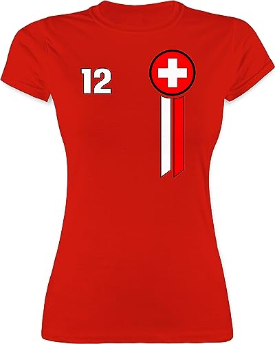 Shirt Damen - Fußball EM WM - 12. Mann Schweiz Emblem - M - Rot - Trikot fußballtrikot Europameisterschaft Schweizer Tshirt wm-Shirts Fussball Nationalmannschaft t-Shirt fußballtrikots fu Ball von Shirtracer