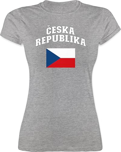 Shirt Damen - Fußball EM WM - Ceska Republika Schriftzug mit Flagge | Česká Republika | Tschechische Republik | Tschechien | Czech Republic - XL - Grau meliert - Tshirt fußballtrikot von Shirtracer