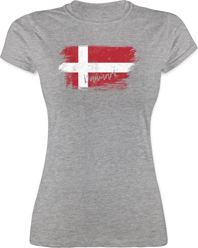 Shirt Damen - Fußball EM WM - Dänemark Vintage - L - Grau meliert - Trikot fußballtrikot länder Denmark Tshirt wm-Shirts Country Danmark t-Shirt fußballtrikots Europameisterschaft daenemark von Shirtracer