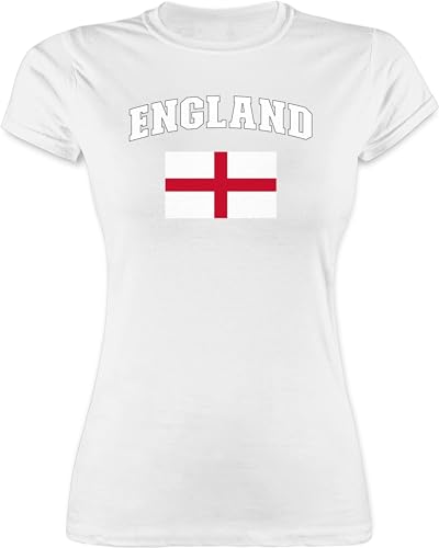 Shirt Damen - Fußball EM WM - England Schriftzug mit Flagge | United Kingdom UK | Britannien | British - L - Weiß - englisches Fussball Trikot fußballtrikot Europameisterschaft von Shirtracer