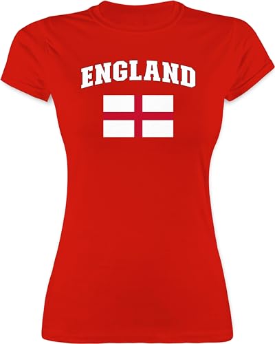 Shirt Damen - Fußball EM WM - England Schriftzug mit Flagge | United Kingdom UK | Britannien | British - M - Rot - englisches Fussball Trikot fußballtrikot Europameisterschaft Europa Meisterschaft von Shirtracer