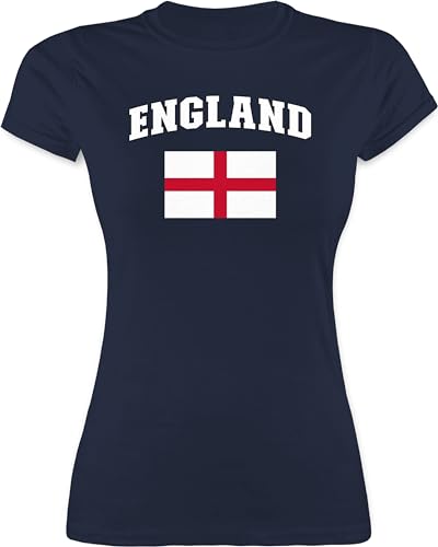 Shirt Damen - Fußball EM WM - England Schriftzug mit Flagge | United Kingdom UK | Britannien | British - S - Navy Blau - englisches Fussball Trikot fußballtrikot Europameisterschaft von Shirtracer