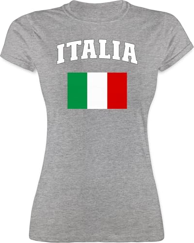 Shirt Damen - Fußball EM WM - Italia Schriftzug mit Flagge | Italien | Italy - M - Grau meliert - Trikot Frauen fußballtrikot Europameisterschaft Italian Tshirt t wm-Shirts Fussball Italien. von Shirtracer