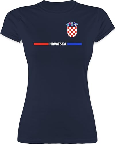 Shirt Damen - Fußball EM WM - Kroatisches Trikot Wappen | Hrvatska mit Stolz | Hrvatska-Fans - S - Navy Blau - t-Shirts für Tshirt Fussball Europameisterschaft 2024 Frauen fu Ball Trikots von Shirtracer