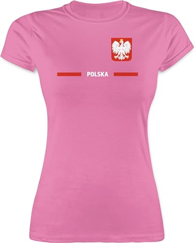 Shirt Damen - Fußball EM WM - Polen Trikot Wappen | Polska mit Stolz | Polnisches Fan-Motiv - L - Rosa - polnisch Tshirt fußballtrikot Europameisterschaft polnische t-Shirt wm-Shirts Fussball von Shirtracer