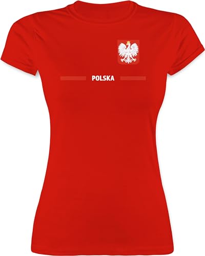 Shirt Damen - Fußball EM WM - Polen Trikot Wappen | Polska mit Stolz | Polnisches Fan-Motiv - XL - Rot - polnisch Tshirt fußballtrikot Europameisterschaft polnische t-Shirt wm-Shirts Fussball von Shirtracer