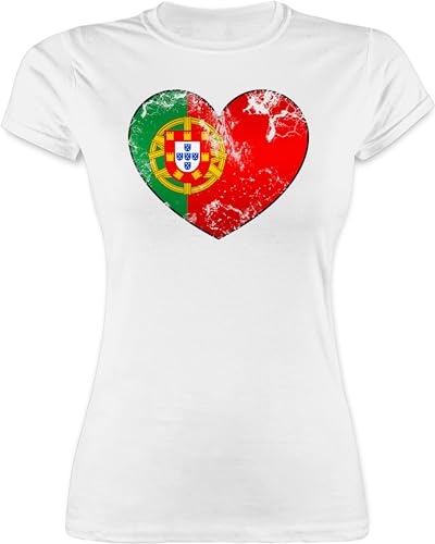 Shirt Damen - Fußball EM WM - Portugal Vintage Herz - S - Weiß - Tshirt 2024 Europameisterschaft portugiesische Shirts em24 Fussball triko t-Shirts fu Ball t-Shirt em- Fanartikel t Frauen von Shirtracer