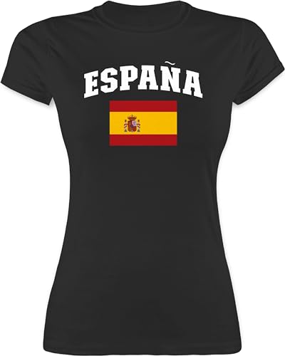 Shirt Damen - Fußball EM WM - Schriftzug mit Espana | Spanisch | España | Spain - M - Schwarz - Spanien Trikot fußballtrikot Europameisterschaft española Tshirt wm-Shirts Fussball spanische von Shirtracer