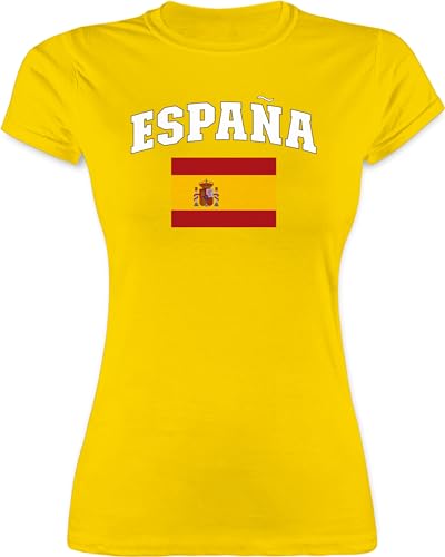 Shirt Damen - Fußball EM WM - Schriftzug mit Espana | Spanisch | España | Spain - S - Gelb - Spanien Trikot fußballtrikot Europameisterschaft española Tshirt wm-Shirts Fussball spanische t-Shirt von Shirtracer