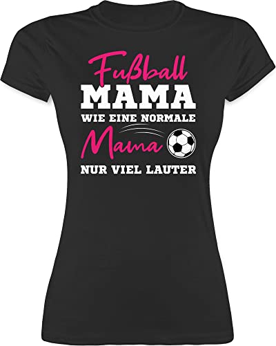 Shirt Damen - Fußball Mama - Wie eine Normale Mama nur viel lauter I Frauen Fußball Mütter - M - Schwarz - Geschenk Fuer Mutter Fussball t Shirts mom t-schirt Mommy t-Shirts Mutti Tshirt mädchen von Shirtracer