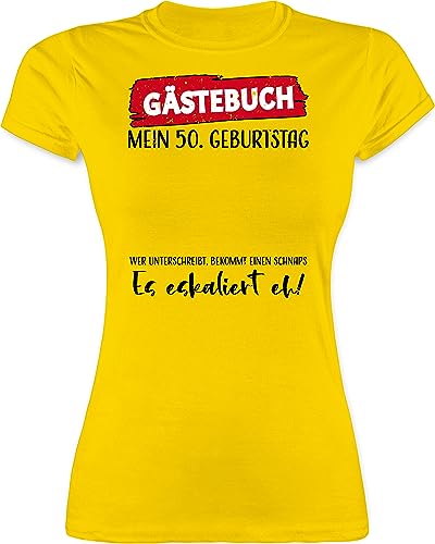 Shirt Damen - Gästebuch 50. Geburtstag - XL - Gelb - Tshirt Frau Motto t-Shirt 50.Geburtstag Frauen 50 Mein Oberteil geburtstagsshirt 1974 50er zum Tshirts 50-er Jahre Outfit (50) leiberl für von Shirtracer