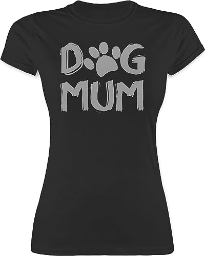 Shirt Damen - für Hundebesitzer - Dog Mum - Hunde Mama Hund Mutter Pfoten Hundepfoten Geschenk Hundemama - M - Schwarz - hundespruch Shirts t-Shirts Menschen Hundehalter t sprüche Tshirt von Shirtracer