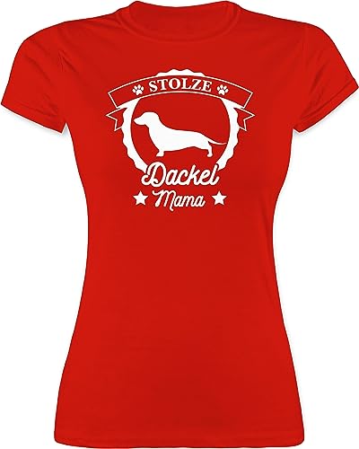 Shirt Damen - Geschenk für Hundebesitzer - Stolze Dackel Mama - XL - Rot - hundeshirts hundefan tiermotiv Tshirt hundeshirt Hundefans dackelmama t-Shirt Hunde sprüche hundemotiv dackelmotiv von Shirtracer