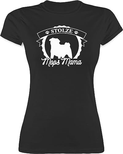 Shirt Damen - Geschenk für Hundebesitzer - Stolze Mops Mama - M - Schwarz - Tshirt hundeshirts hundefan Dog mom t-Shirt hundeshirt Hundefans Oberteile Hunde sprüche hundemotiv Tshirts Hund Shirts von Shirtracer