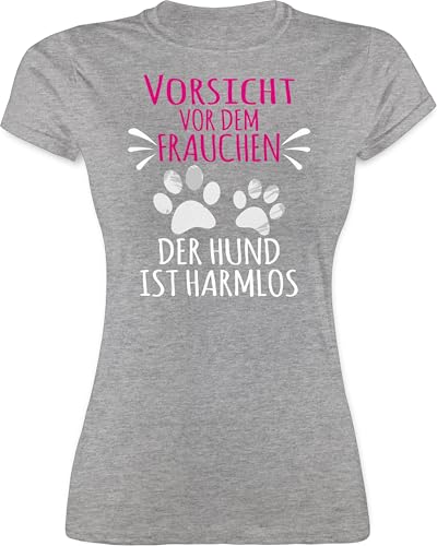 Shirt Damen - Geschenk für Hundebesitzer - Vorsicht vor dem Frauchen - Pfotenabdrücke - weiß - L - Grau meliert - Shirts mit hundespruechen hundeshirts hundefan Hund Tshirt hundeshirt Hundefans von Shirtracer