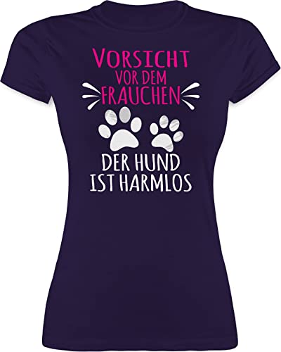 Shirt Damen - Geschenk für Hundebesitzer - Vorsicht vor dem Frauchen - Pfotenabdrücke - weiß - L - Lila - Hundefreunde Frauen t-Shirts Dogs t- Shirts hundemotiven Tshirt Hundefreund t von Shirtracer