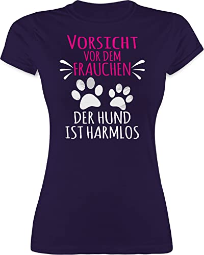 Shirt Damen - Geschenk für Hundebesitzer - Vorsicht vor dem Frauchen - Pfotenabdrücke - weiß - XL - Lila - Frauen Spruch Hund t Kurzarm gassi t-Shirts mit hundemotiv Shirts sprüche Tshirts von Shirtracer