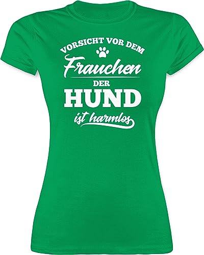 Shirt Damen - Geschenk für Hundebesitzer - Vorsicht vor dem Frauchen der Hund ist harmlos - S - Grün - hundeshirt hundeshirts hundefan obacht Tshirt Hundefans Geschenke t-Shirt Hunde hundemotiv von Shirtracer