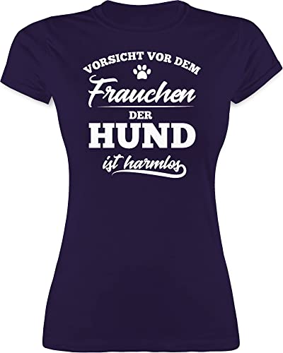 Shirt Damen - Geschenk für Hundebesitzer - Vorsicht vor dem Frauchen der Hund ist harmlos - XXL - Lila - bedrucktes Tshirt Spruch Hunde t-Shirt hundemensch Oberteile hundemotiven t-Shirts von Shirtracer