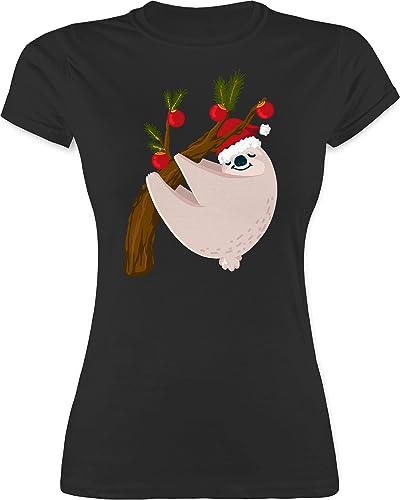 Shirt Damen - Geschenke Christmas Bekleidung - Faultier Weihnachten - L - Schwarz - weihnachtsthirt weihnachtsmotiv Sloth Tshirt weihnachtstshirt weihnacht Weihnachts t-Shirt weihnachtshirt von Shirtracer