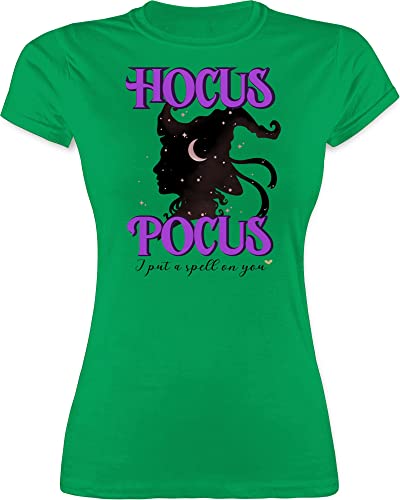 Shirt Damen - Halloween - Hocus Pocus - I Put a Spell on You - Hexe Mond und Sterne Silhouette - lila goldfarben - S - Grün - halloweenshirt Haloween Outfits t-Shirt Halloween-t-Shirt halowen von Shirtracer