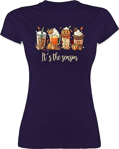 Shirt Damen - Halloween - It's The Season - Herbst Blätter Kürbis Heißgetränke Gewürze - XXL - Lila - verkleidung kostüm gruseliges halloweenshirt Helloween und t-Shirt t Horror hallowenn von Shirtracer