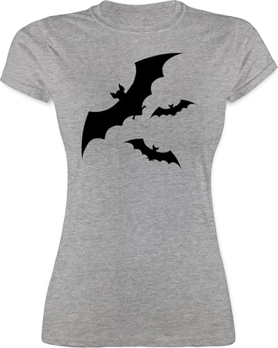 Shirt Damen - Halloween Kostüm Outfit - Fledermäuse - M - Grau meliert - Outfits Haloween Fledermaus t-Shirt Helloween t-Shirts halloeween Tshirt jalloween Shirts Hallowen Baumwolle hallowwee t von Shirtracer