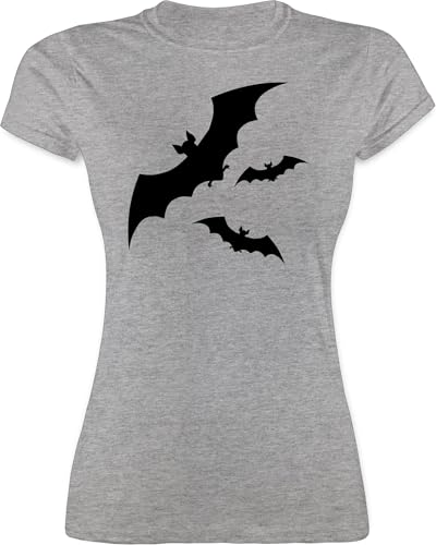 Shirt Damen - Halloween Kostüm Outfit - Fledermäuse - XXL - Grau meliert - Outfits Haloween Fledermaus t-Shirt Helloween t-Shirts halloeween Tshirt jalloween Shirts Hallowen Baumwolle hallowwee t von Shirtracer