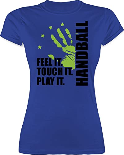 Shirt Damen - Handball EM 2026 Trikot Ersatz - Feel it. Touch it. Play it. - schwarz - S - Royalblau - Handball-t-Shirt Handballer t-Shirt Outfit hanball Tshirt Shirts halbball t für Handball. von Shirtracer