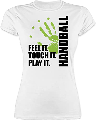 Shirt Damen - Handball EM 2026 Trikot Ersatz - Feel it. Touch it. Play it. - schwarz - S - Weiß - Handball-t-Shirt Handballer t-Shirt Outfit hanball Tshirt Shirts halbball t für Handball. von Shirtracer